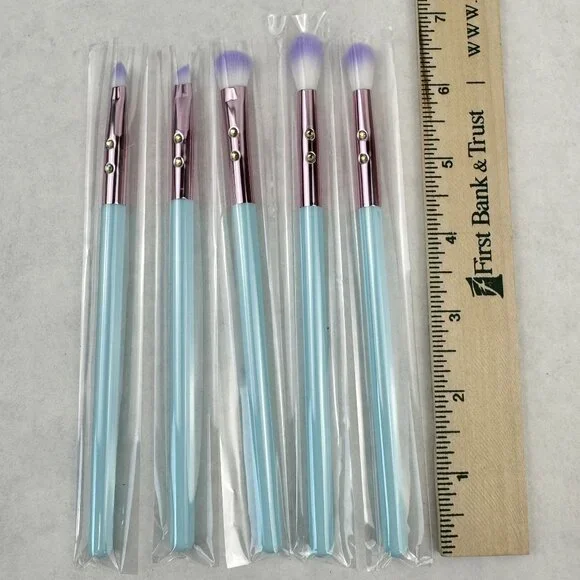 Slmissglam 5-Piece Ombre Eye Makeup Brush Set Stay Sparkly Ultra-Soft Aqua NEW - Picture 7 of 7